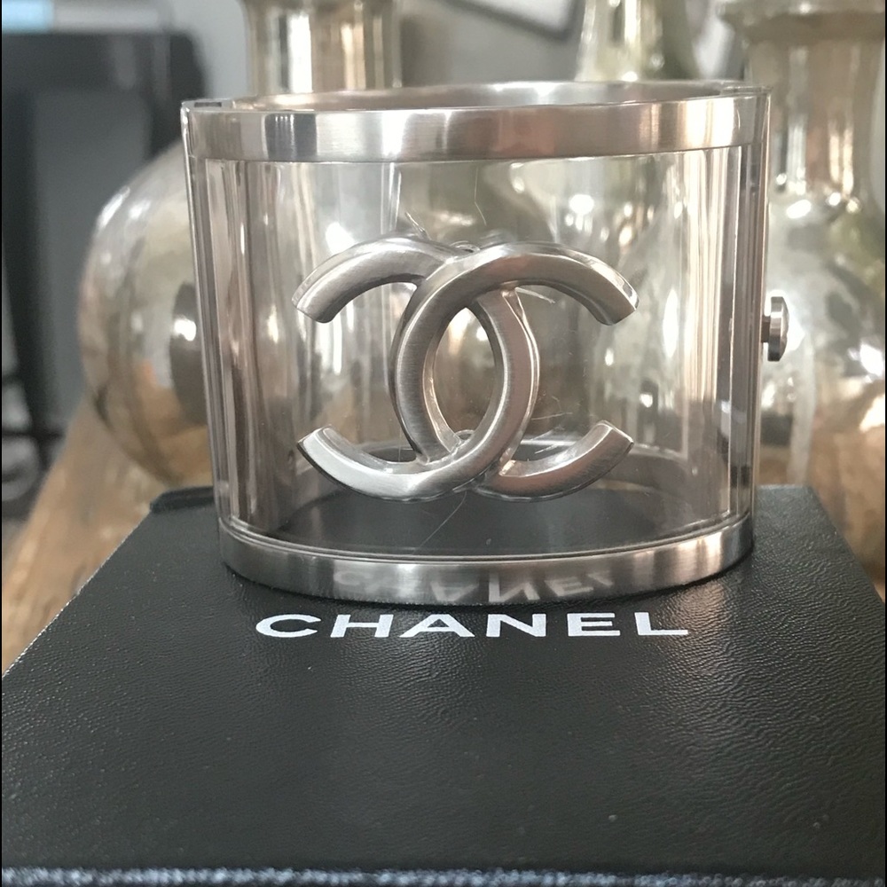 Chanel Silver ~ Acrylic Cuff AUTHENTIC